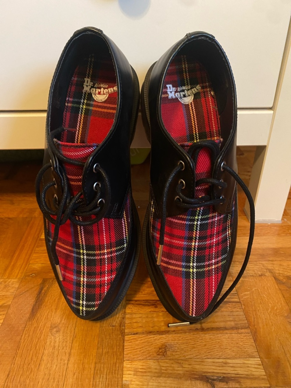 Dr. Martens Red Tartan Plaid Leather Lace-Up Oxfords